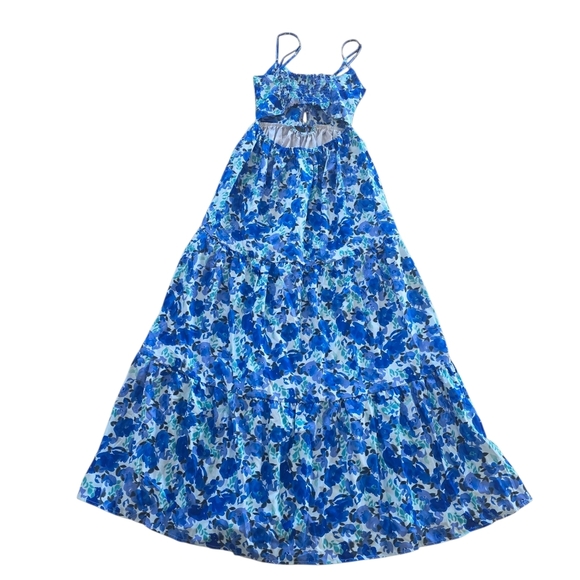 NWOT Blue Floral Cami Hollow Out Open Back Maxi Dress Size Medium - Picture 4 of 6